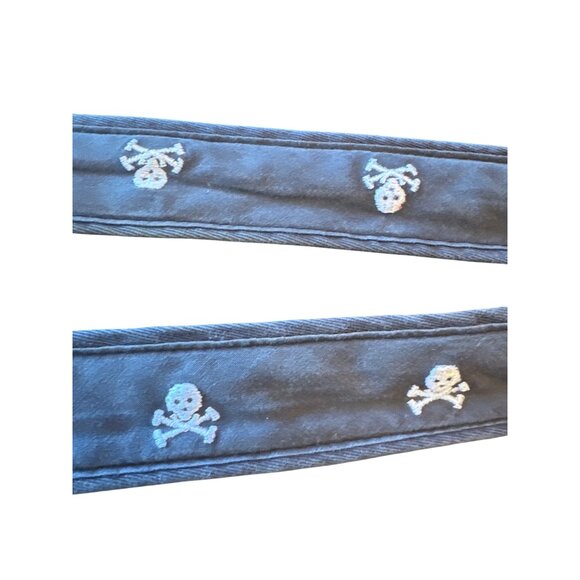J Crew Canvas Belt Leather Tip Skull Crossbones Metal Rings L/XL Goth Emo - Picture 2 of 6